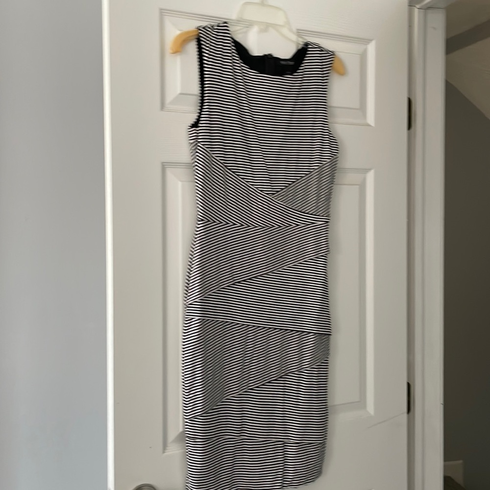 White House, Black market, black and white striped dress.